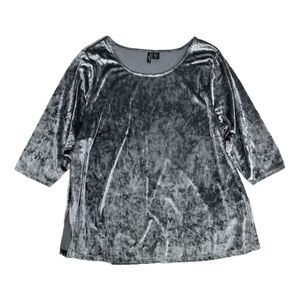 Cynthia Rowley Crushed Velvet Top 3X Gray Blue Luxe Stretchy Blouse